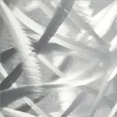 Abstract linear composition in gray and silver tones with visible brushstrokes, featuring a dynamic, non-grid arrangement on a light gray background.